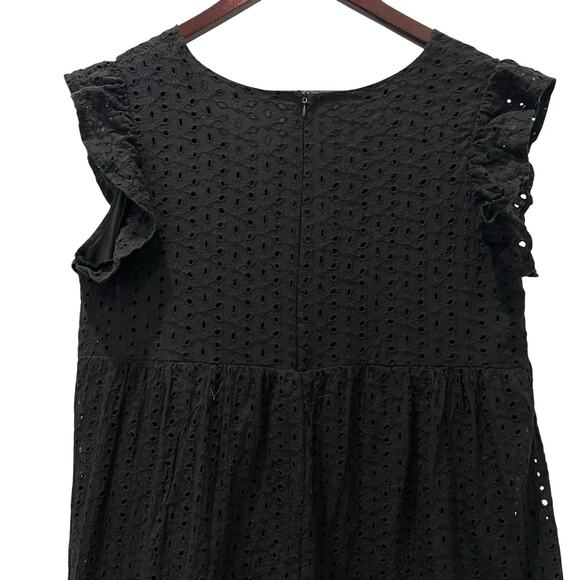 Romper Womens Medium Black Lace Eyelet V Neck Ruffle Strap Lined Shorts Summer - Picture 8 of 10